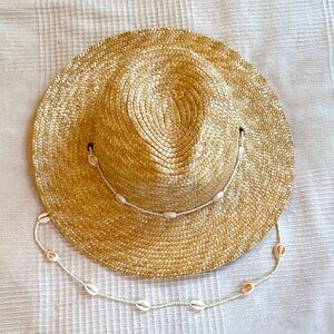 Beige Straw Sun Hat with Shell Accents